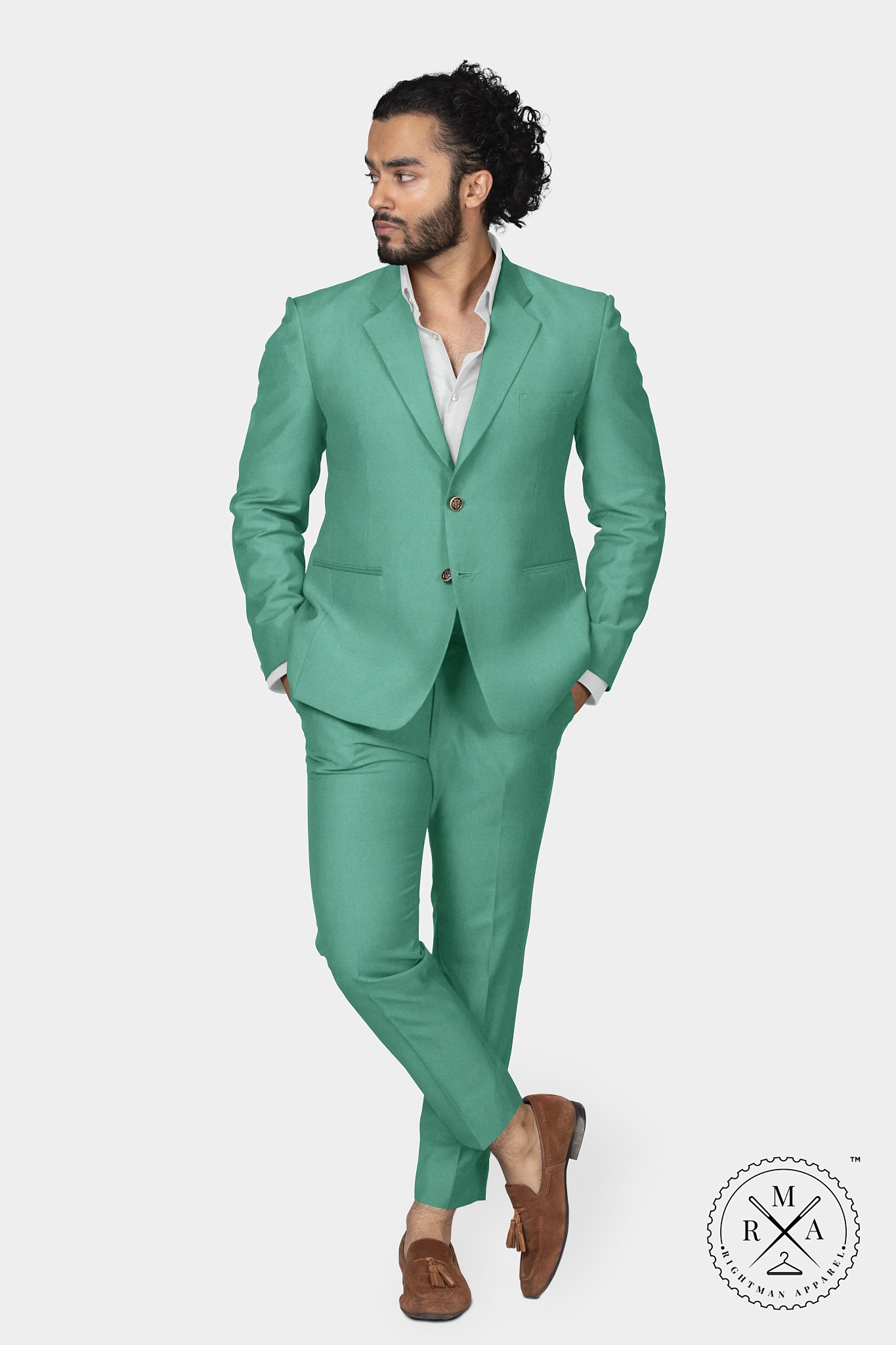 Sea Green Velvet Two Piece Suit SU295